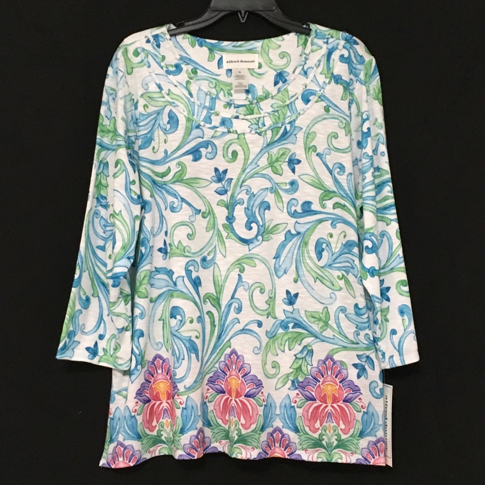 Alfred Dunner XL Scroll Vine Flower Print 3/4 Sleeve Lightweight Top NWT